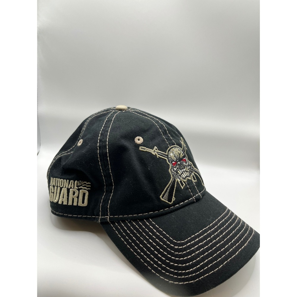 National Guard Mens Skull Cross Rifles Hat Black OSFM Adjustable Cap